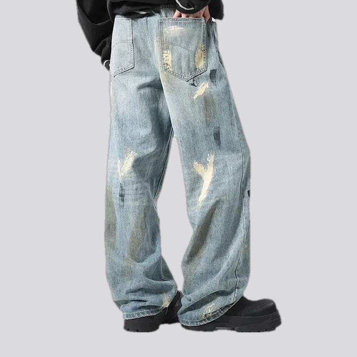 Medium rise painted street style men's jeans