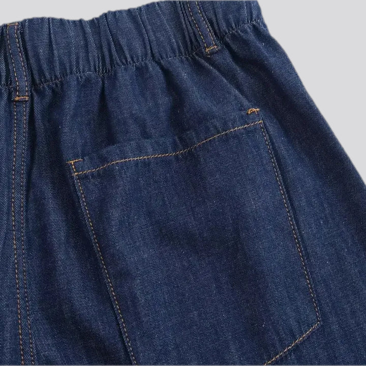 Mid rise stylish wide denim pants for ladies