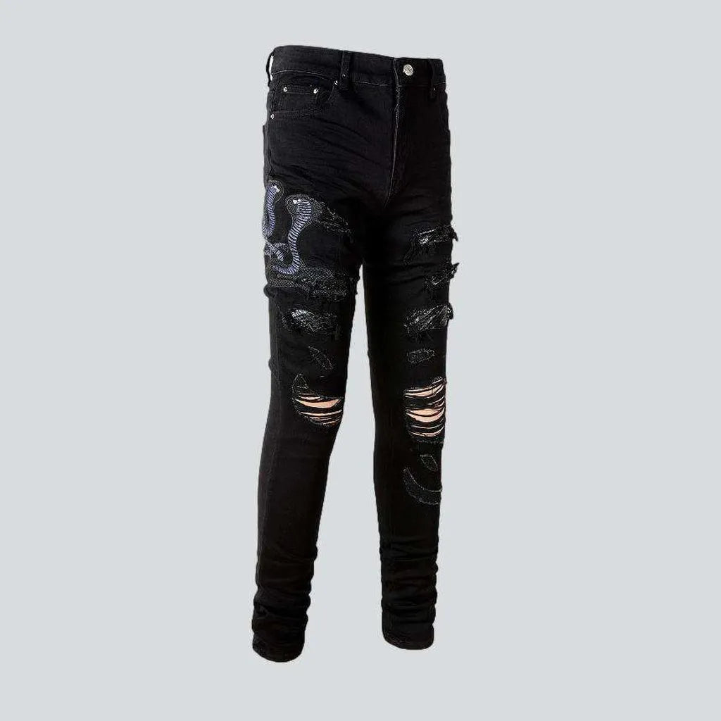 Snake embroidery ripped men's jeans | Jeans4you.shop