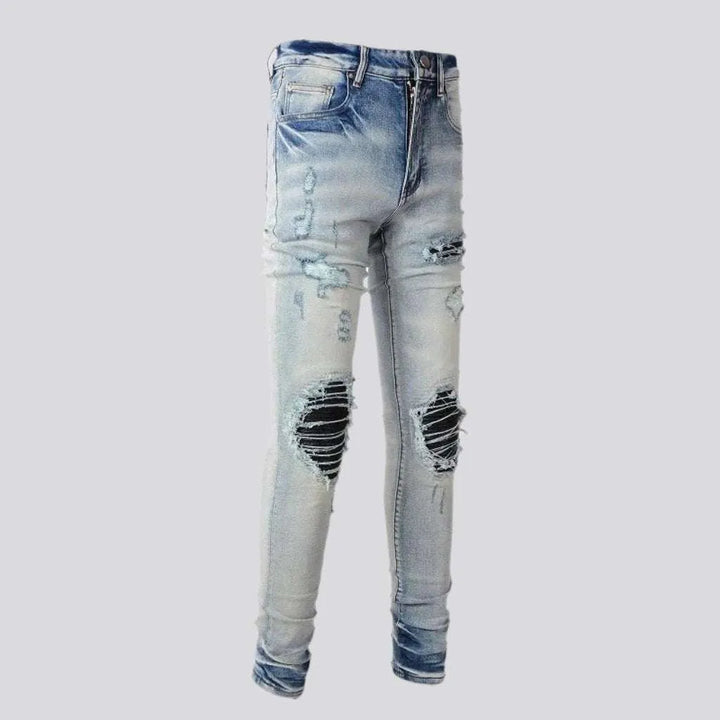 Black patch knees men's skinny jeans