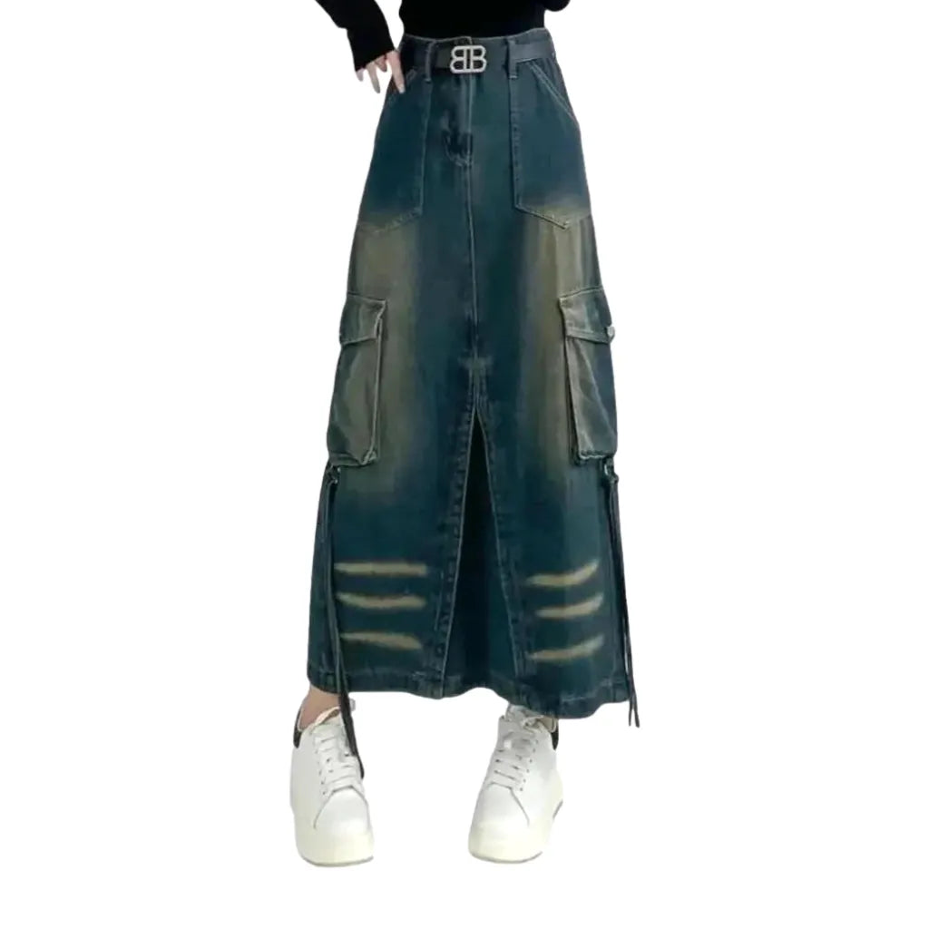 High-waist Jeans Skirt - Dark Blue