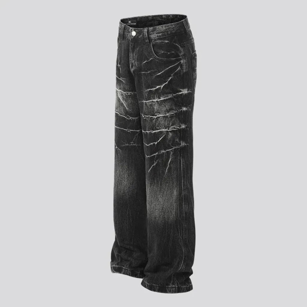 Boho style baggy-leg faded men's jeans