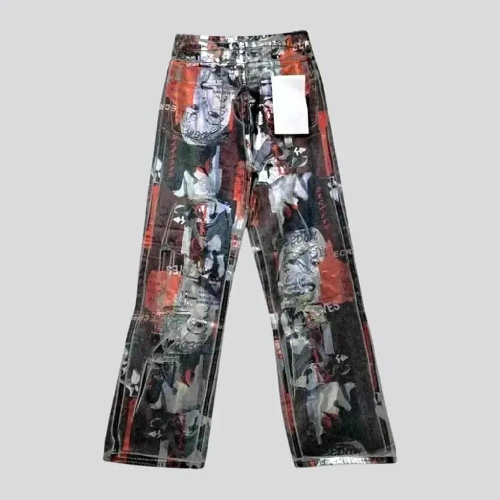 Graphic print baggy women's jean pants