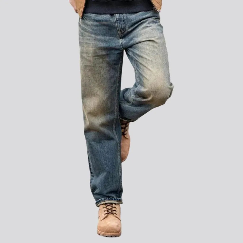 High waist straight fit men's jeans