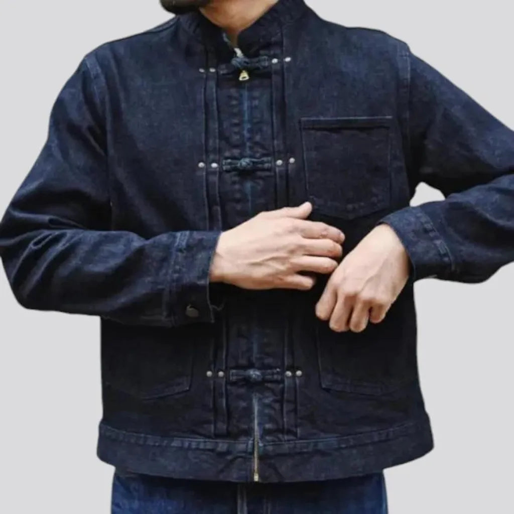 Dark wash self-edge denim jacket for men