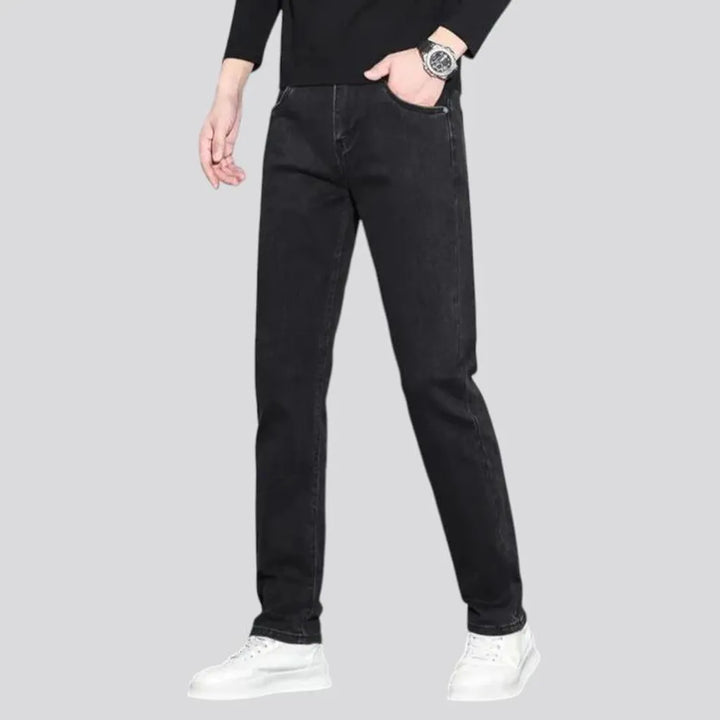 Flexible elastic straight-cut men's jeans