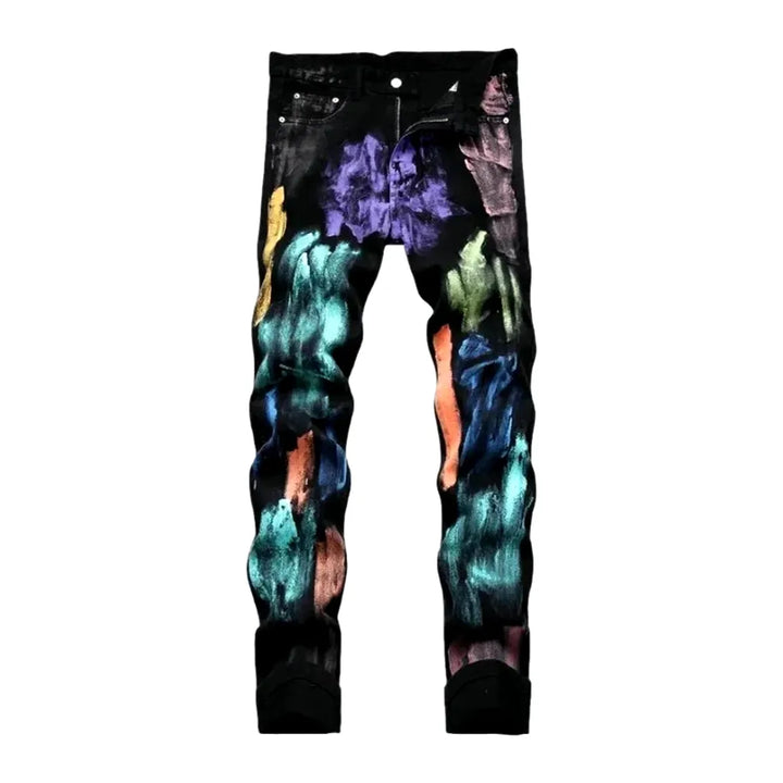 Fashion Painted Skinny Jeans for Men - Black