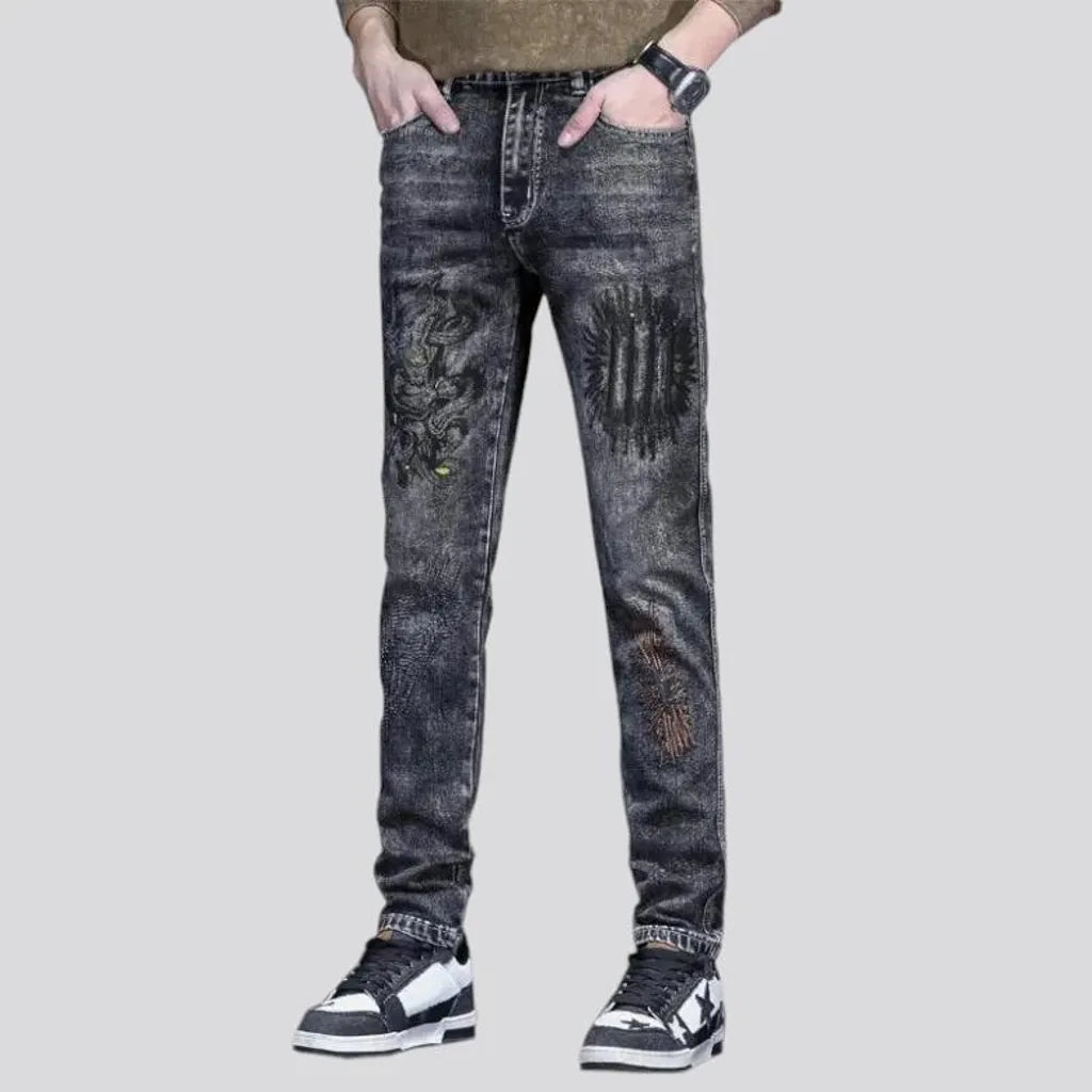 Boho style mid rise vintage men's jeans