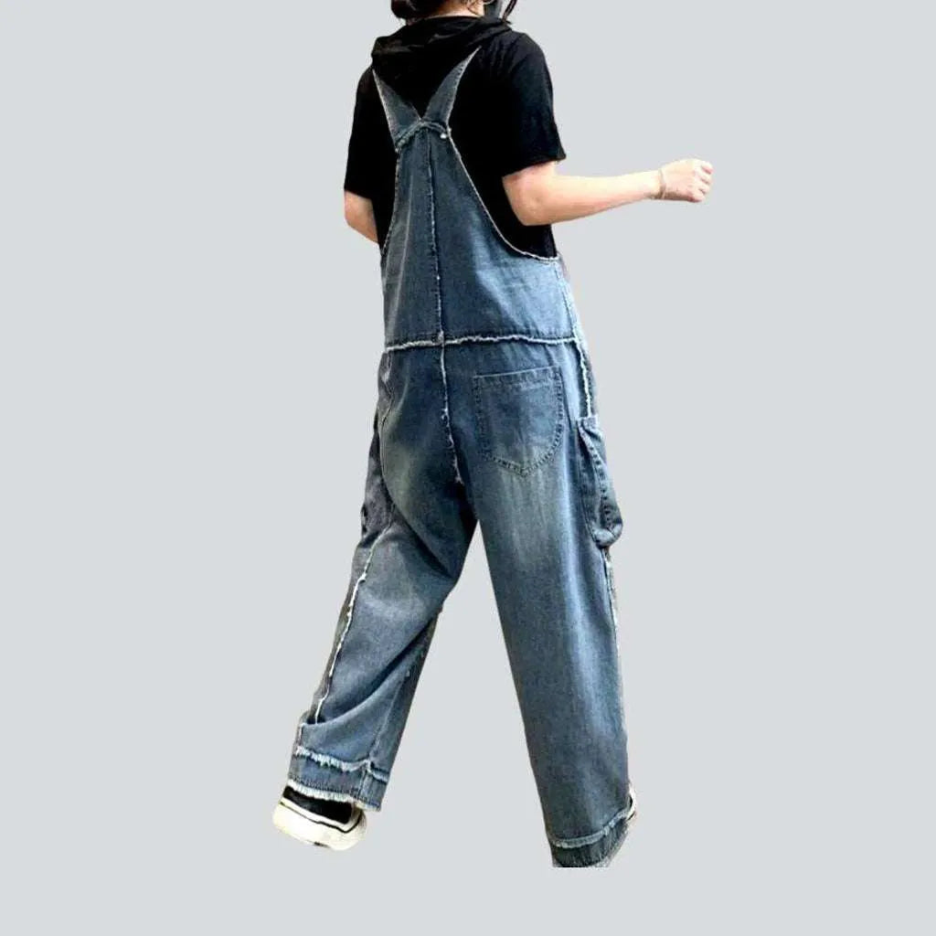 Cargo pocket vintage denim jumpsuit