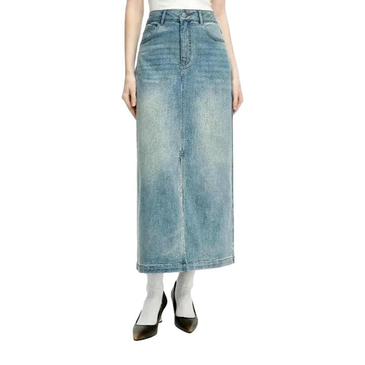 Casual Vent Light Washed Denim Skirt - Light Blue