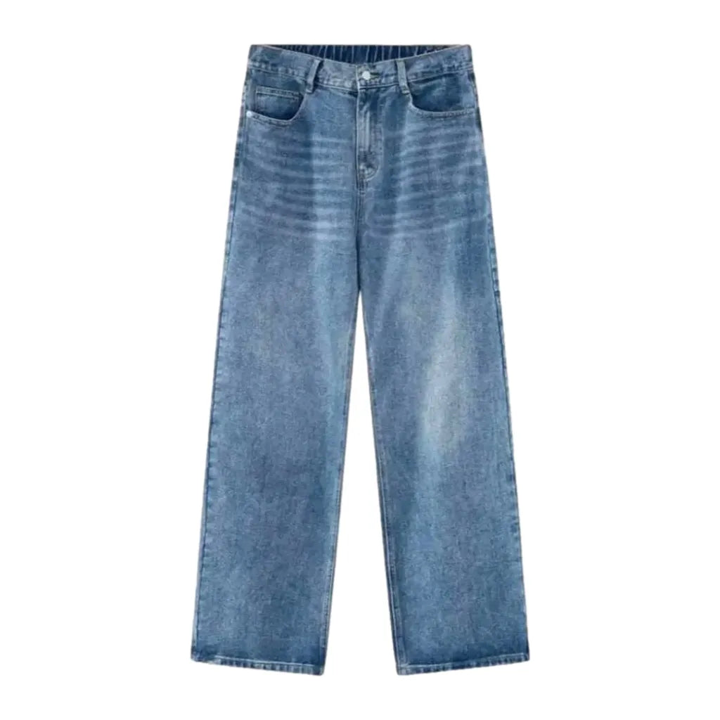 Monochrome Boho Style Men's Jeans - Light Blue