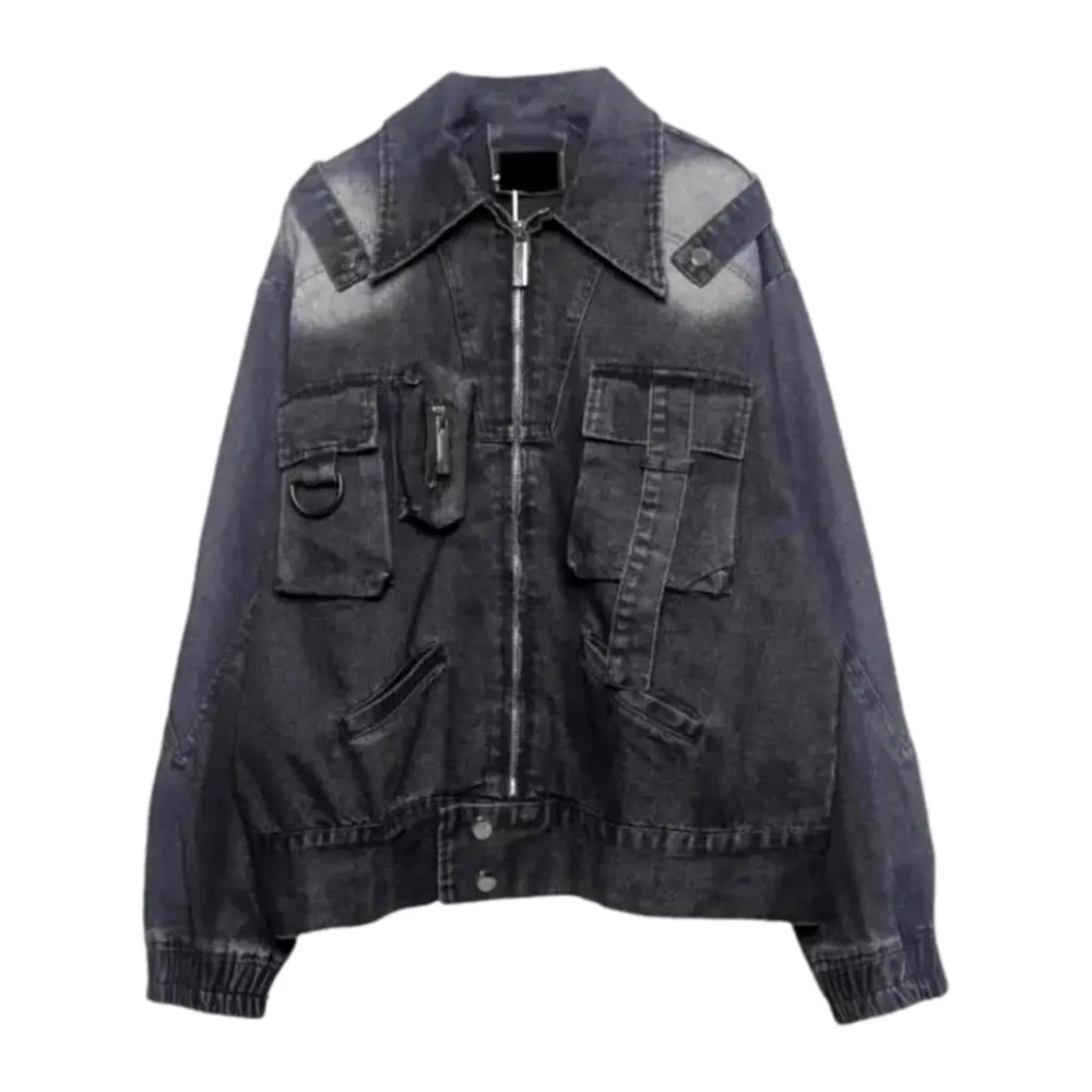 Sanded Vintage Oversized Fit Men's Denim Jacket - Black