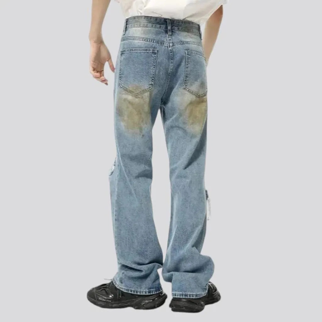 Light wash straight fit men's jeans