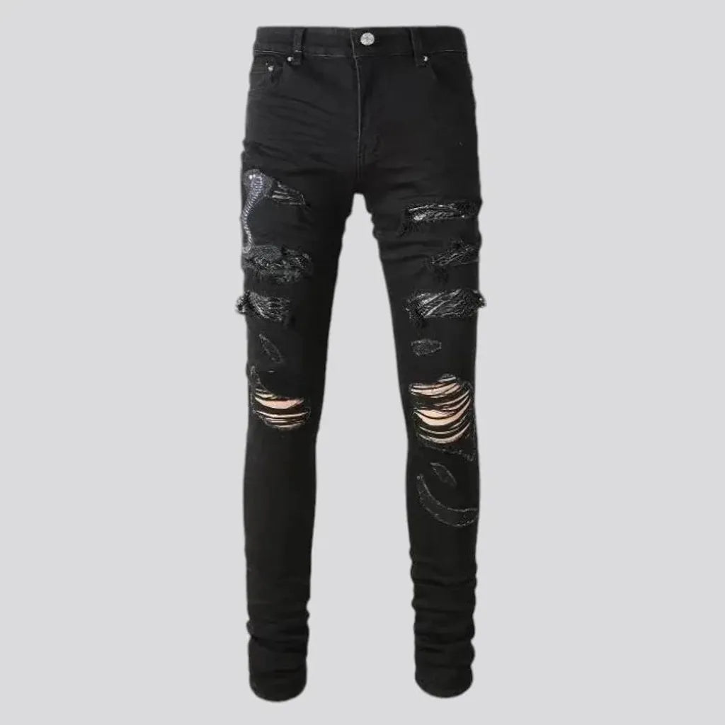 Embroidered fashion style skinny men's jeans