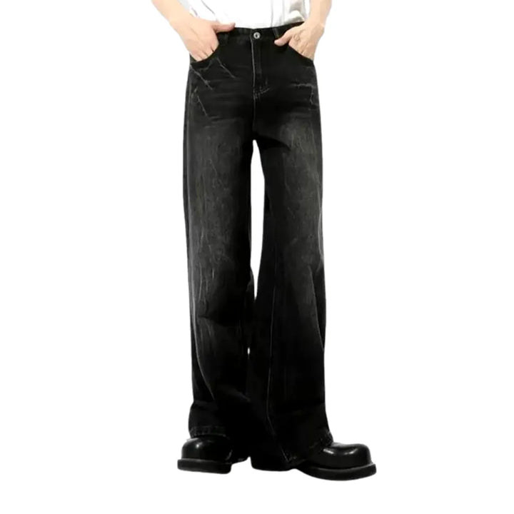 Faded Wash Jeans for Men - Black