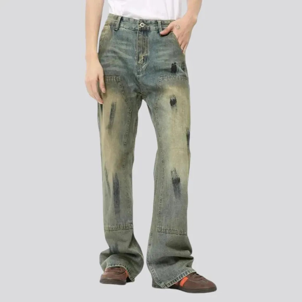 Vintage style carpenter patches men's jeans