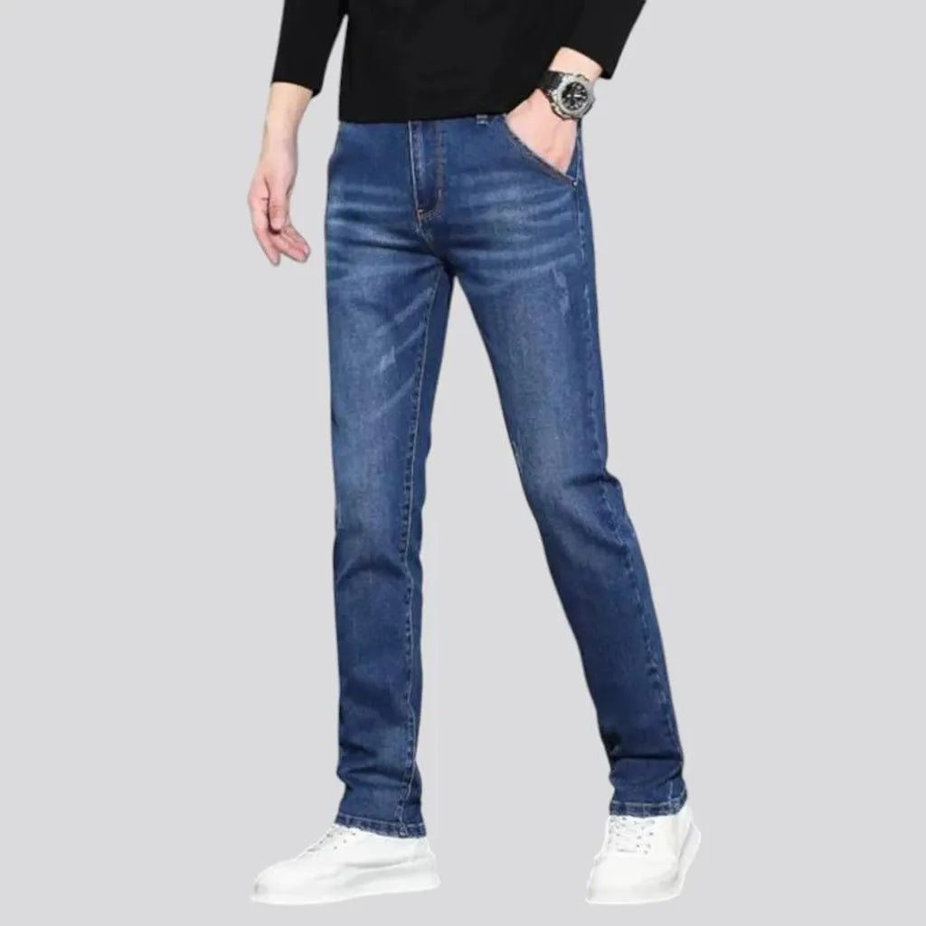 Mid rise elastic dark men's jeans