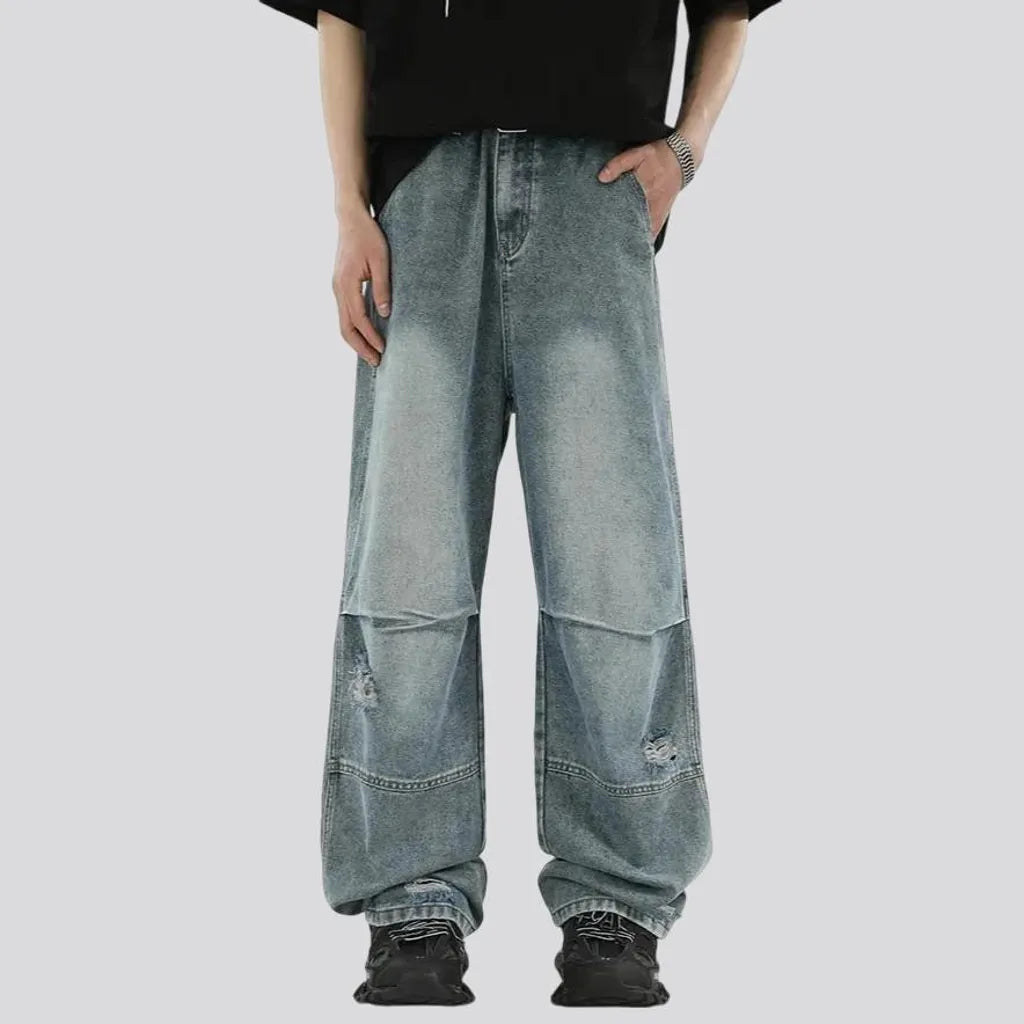 Abraded distressed boho men's jeans