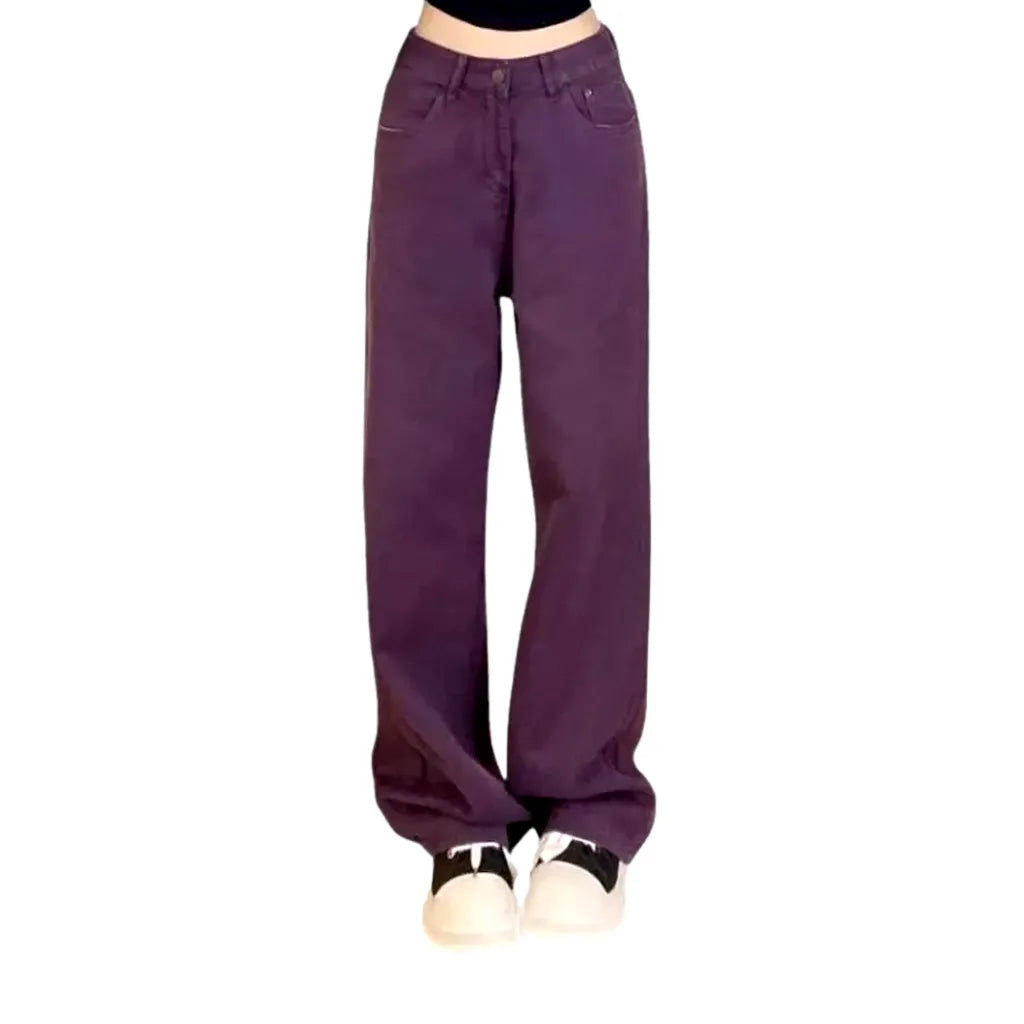 Fashionable Colored Baggy Jeans for Ladies - Violet