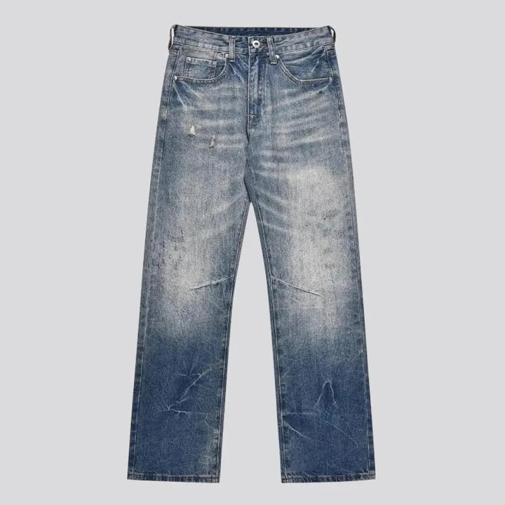 Distressed light high rise men's jeans