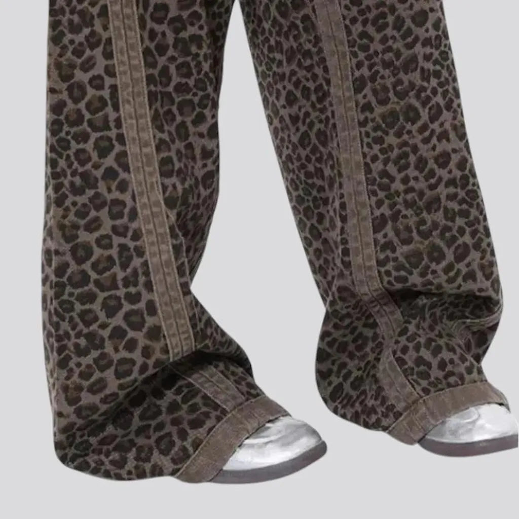 Baggy fit leopard print women's denim pants