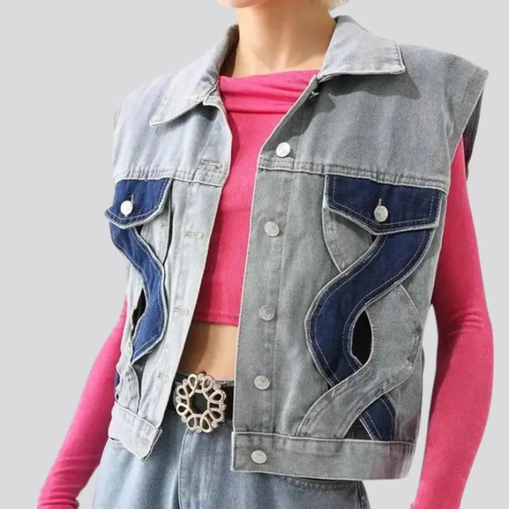 Fashionable cutout jeans vest for women