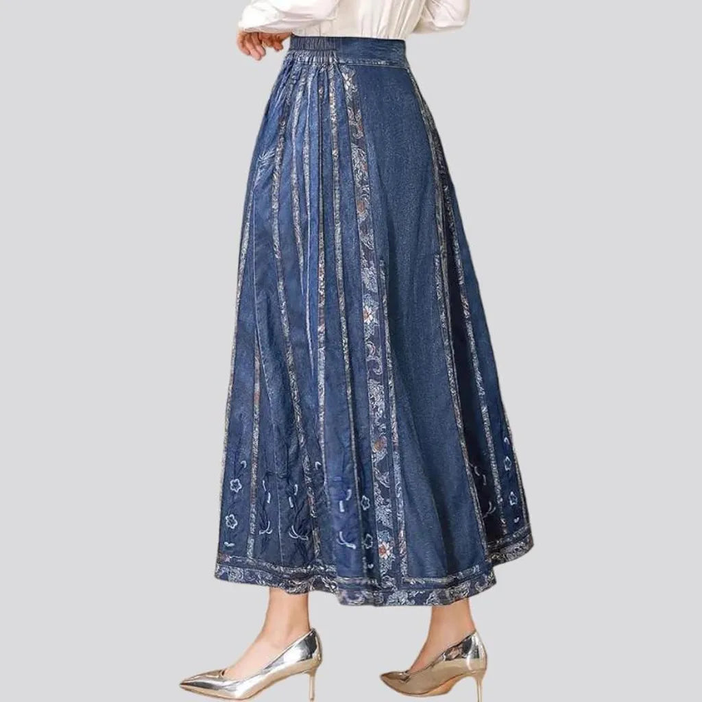 Embroidered boho denim skirt