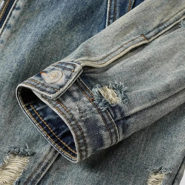 Slim fit vintage distressed men's denim jacket