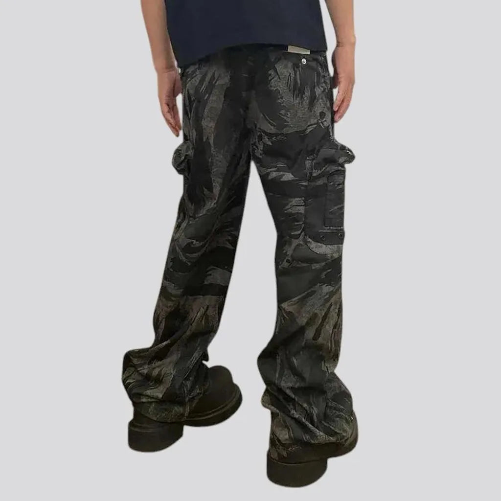 Multi-color cargo pockets men's denim pants