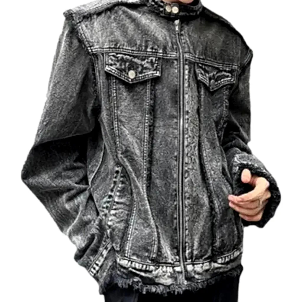 Fashion Raw Hem Fit Men's Denim Jacket - Grey