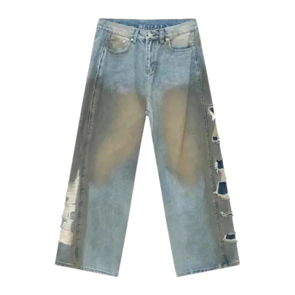 Boho Style Light Wash Jeans for Men - Light Blue