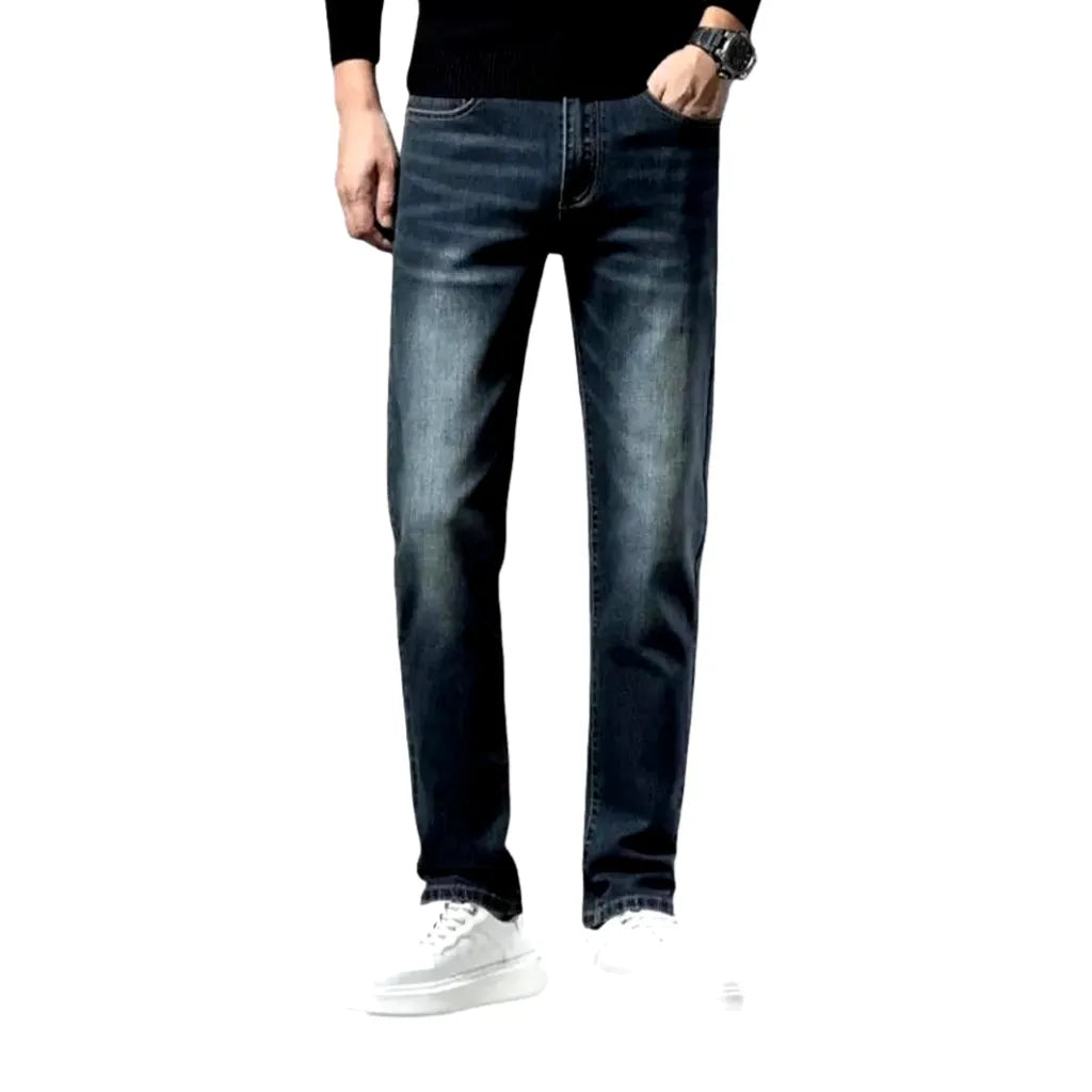 Tapered Fit Fleece Lined Men's Jeans - Dark Blue