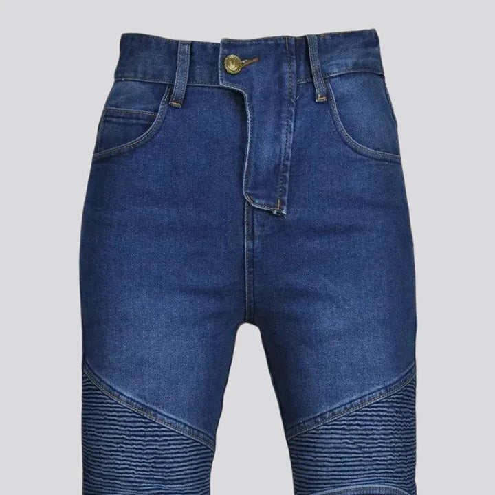 Pebble-washed high waist moto jeans for women