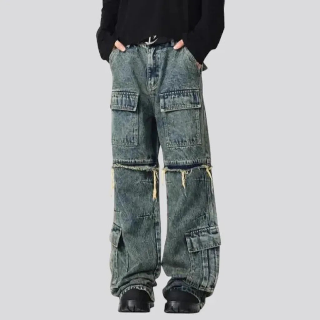 Sanded boho baggy men's jeans