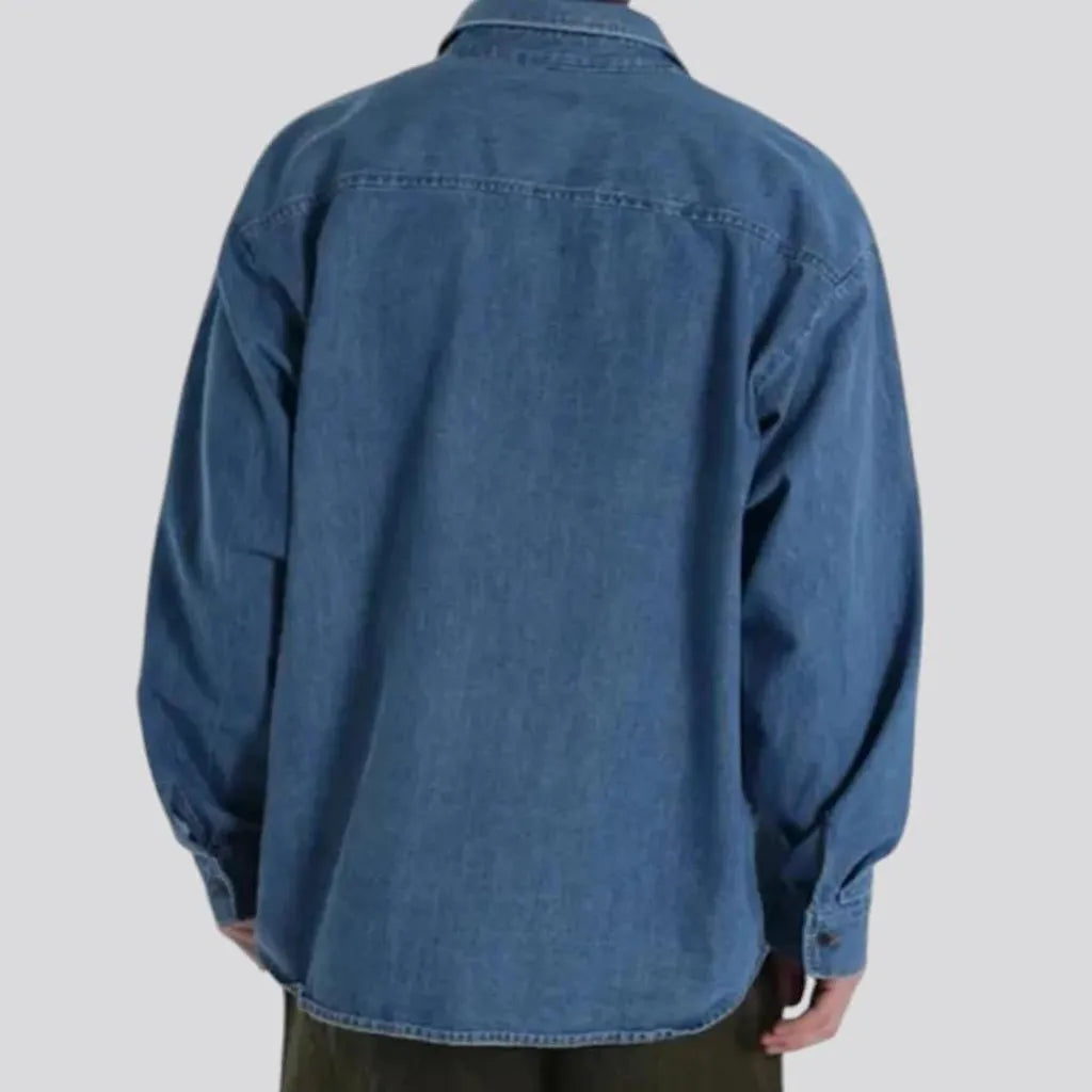 Medium wash chambray men's jean shirt