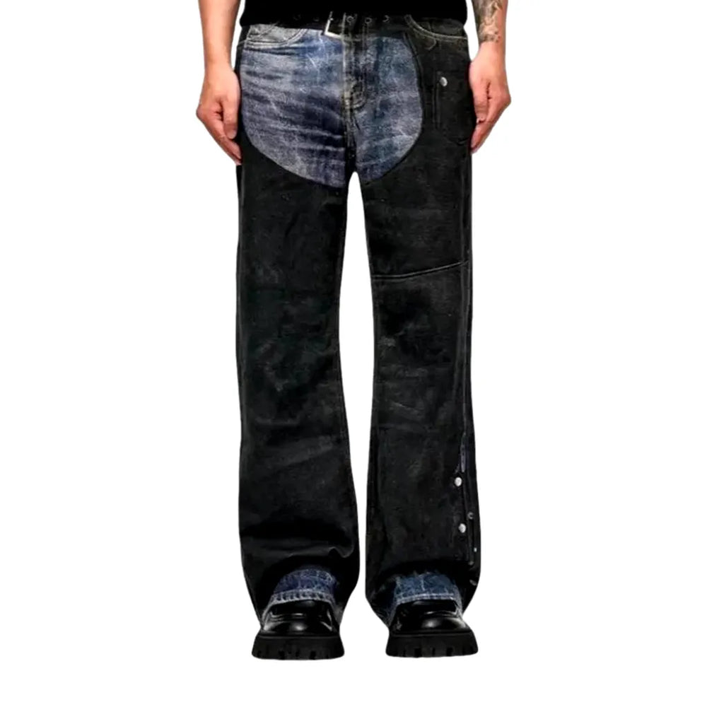 Color-blocked Bootcut Men's Jeans - Dark Blue