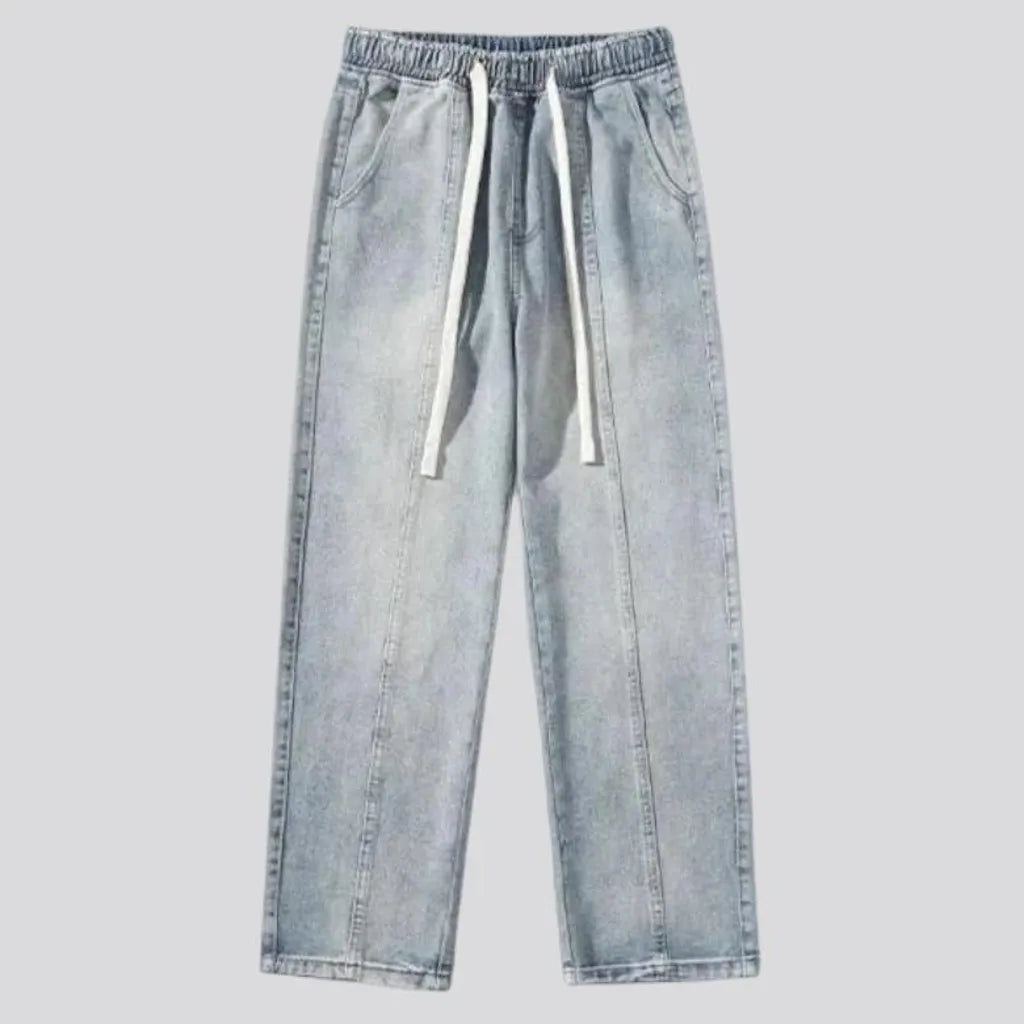 Boho street style mid rise men's denim joggers