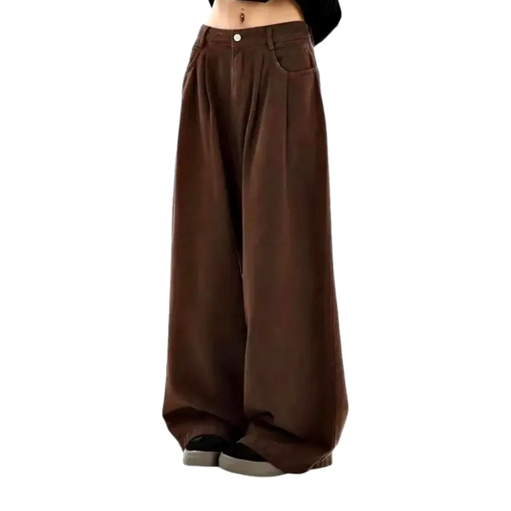 High Waist Soft Texture Boho Women's Jeans Pants - Brown