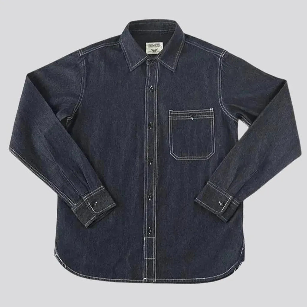 Dark one-tone style men's jeans shirt