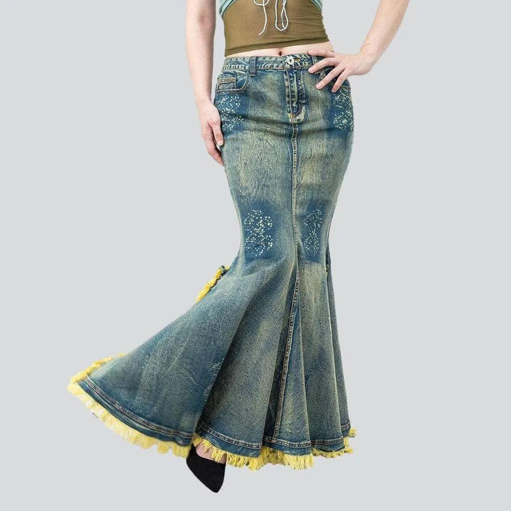 Vintage mermaid women's denim skirt