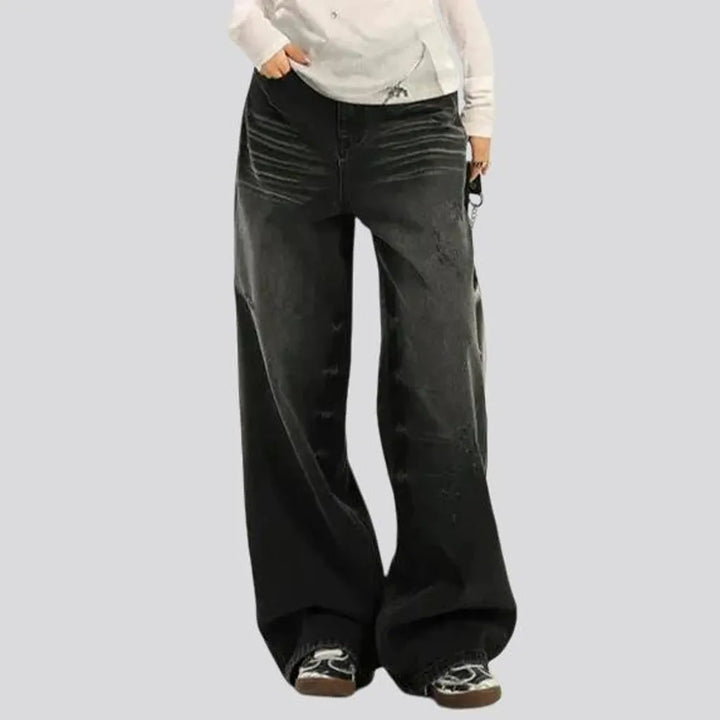 Baggy fit retro creased jeans for women