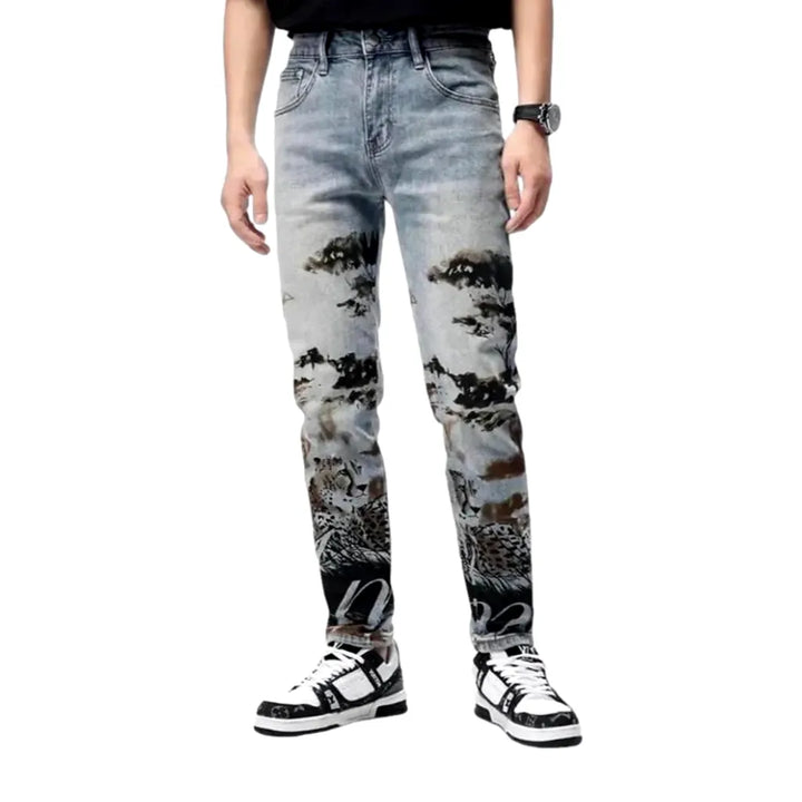 Vintage Painted Fashion Men's Jeans - Blue