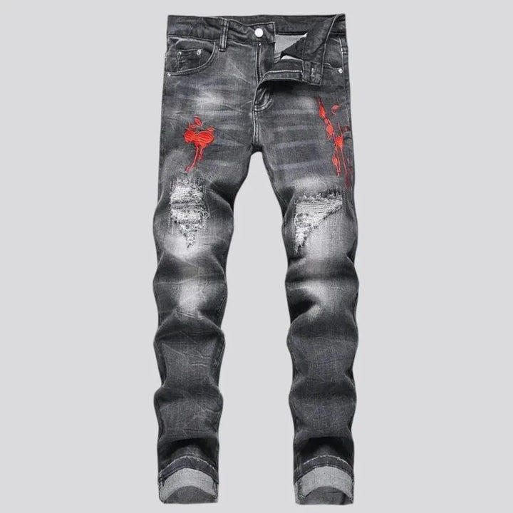 Whiskered painted fashion men's jeans