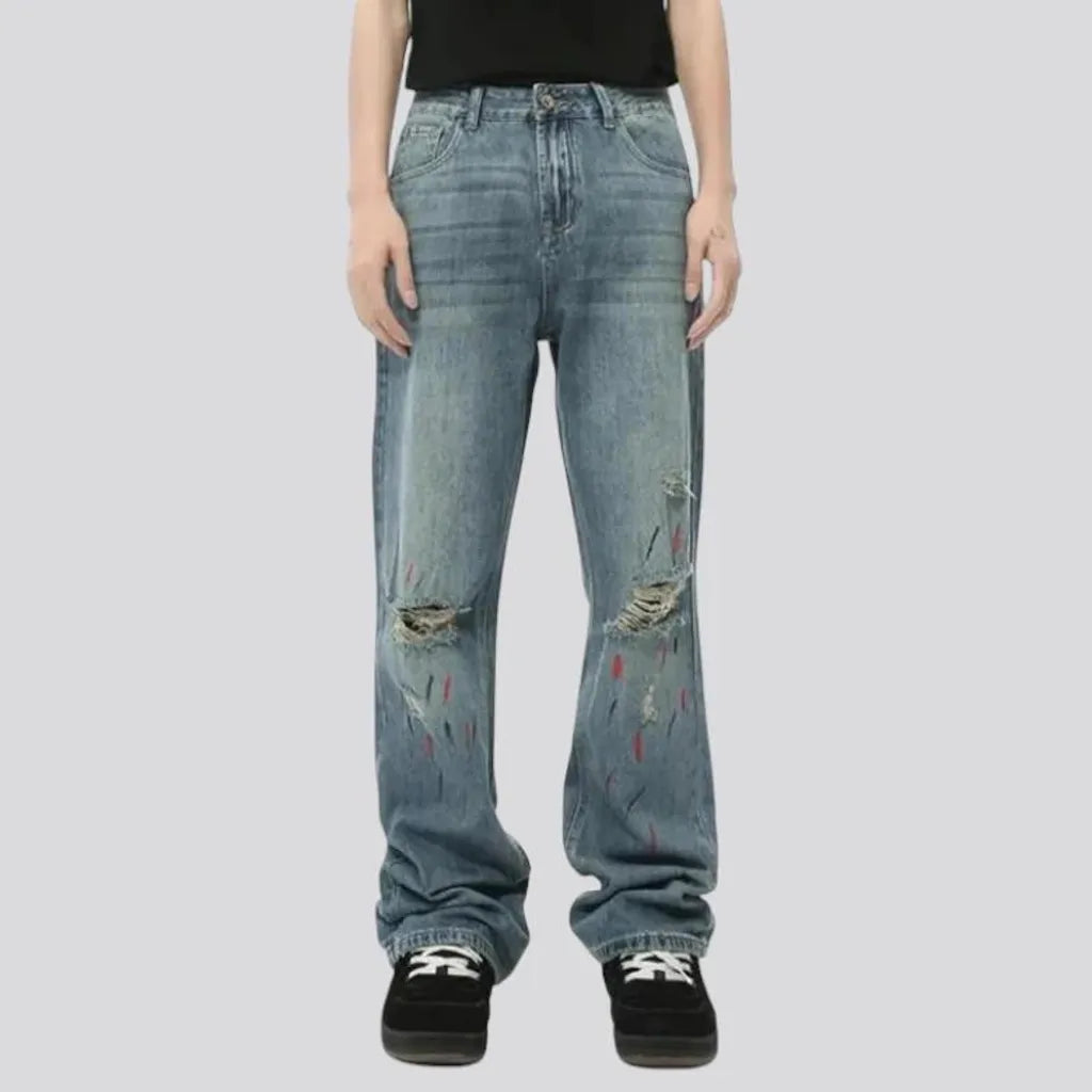 Distressed boot-flare men's jeans