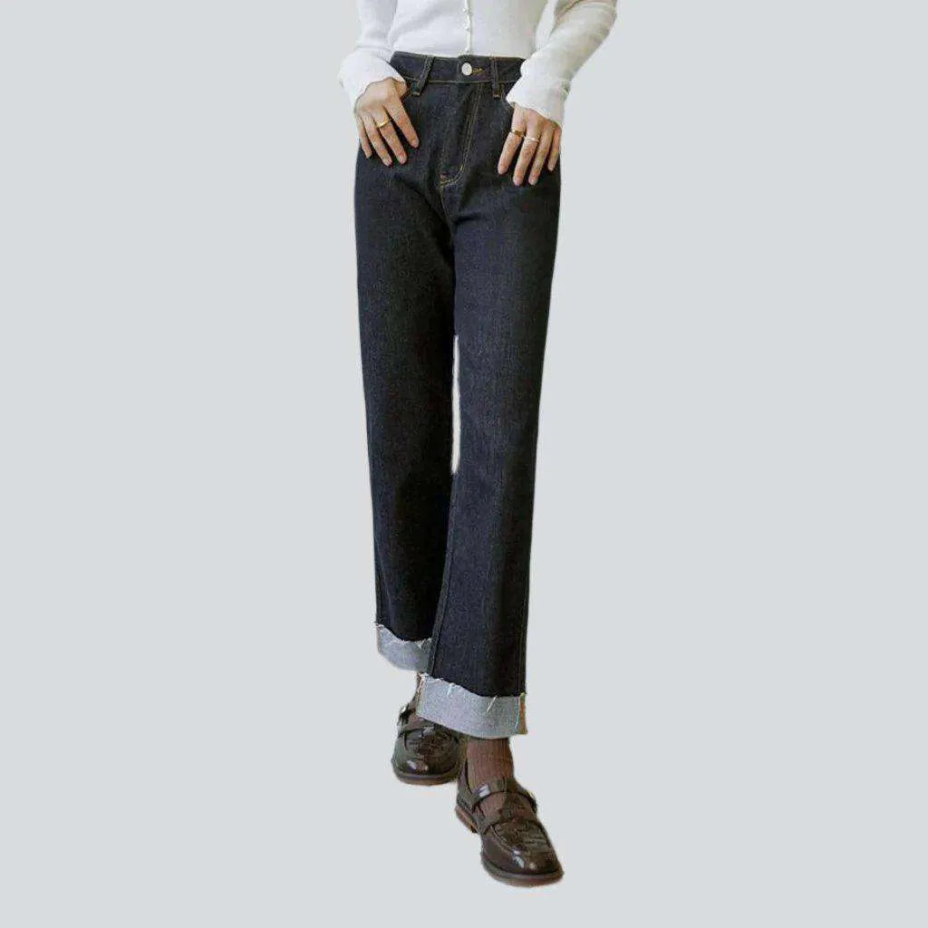 Raw hem straight women's jeans