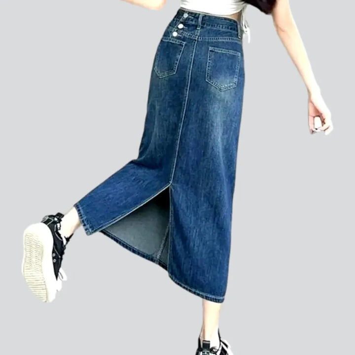 Stonewashed long jean skirt
 for women