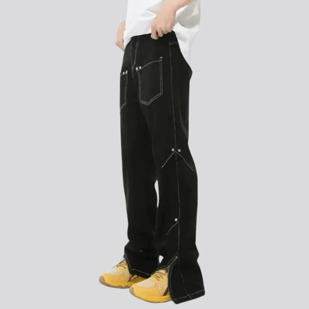 One-tone mid-waist men's jean pants