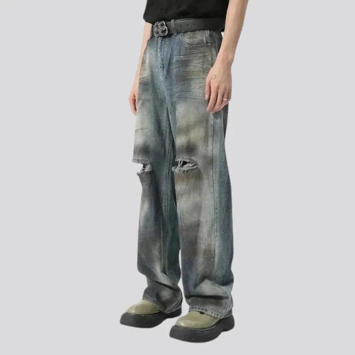 Distressed baggy boho men's jeans