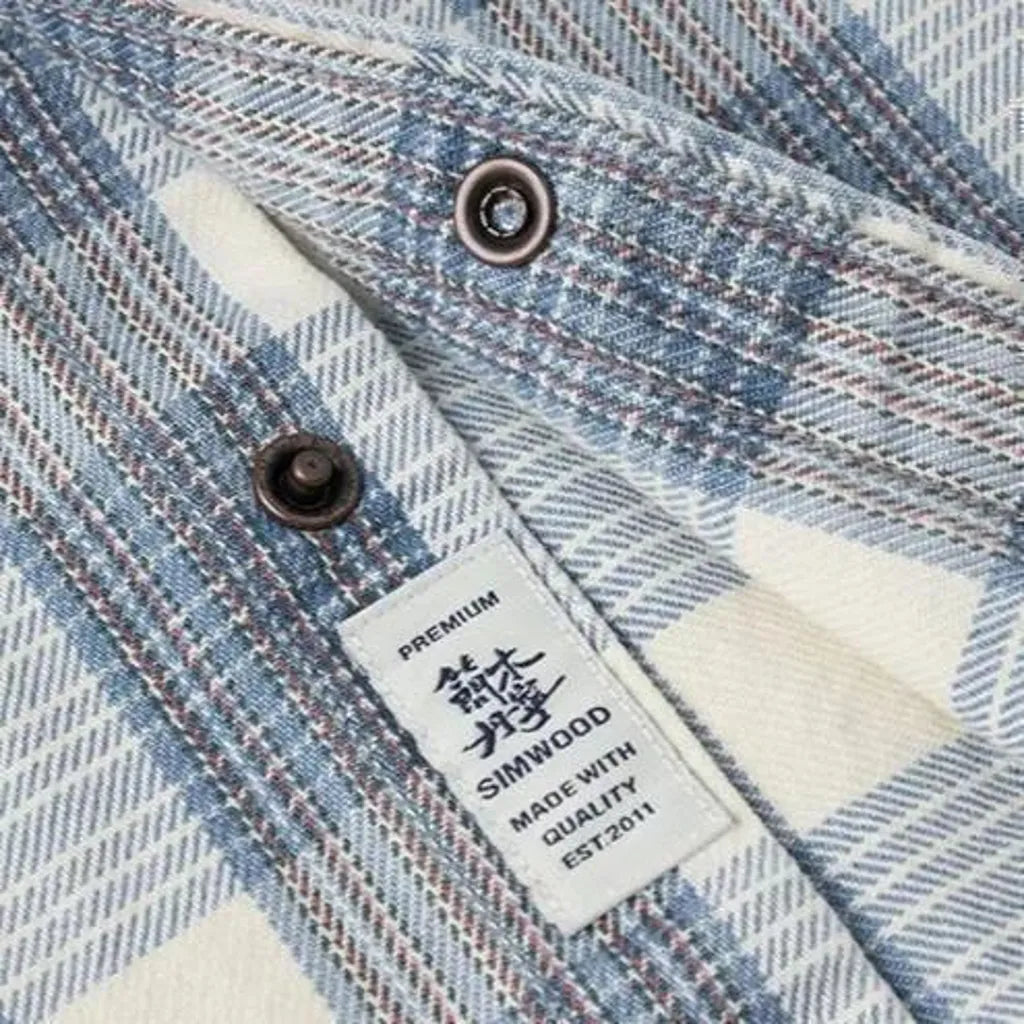 Casual checkered soft men's jean shirt