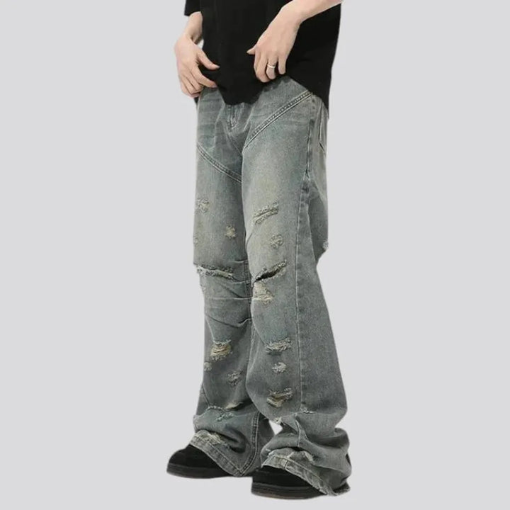 Boho grunge distressed mid rise men's jeans